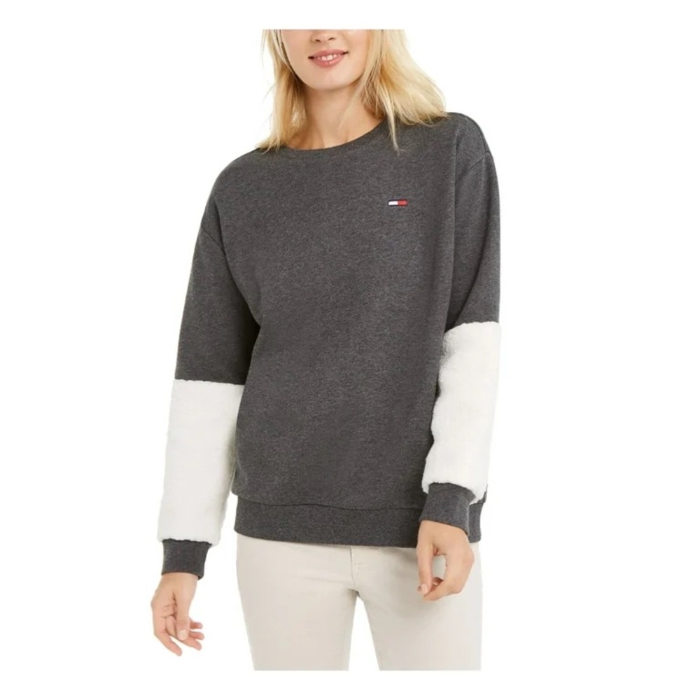 Tommy Hilfiger Denim Gray Sweatshirt Sherpa sleeves size L/XL